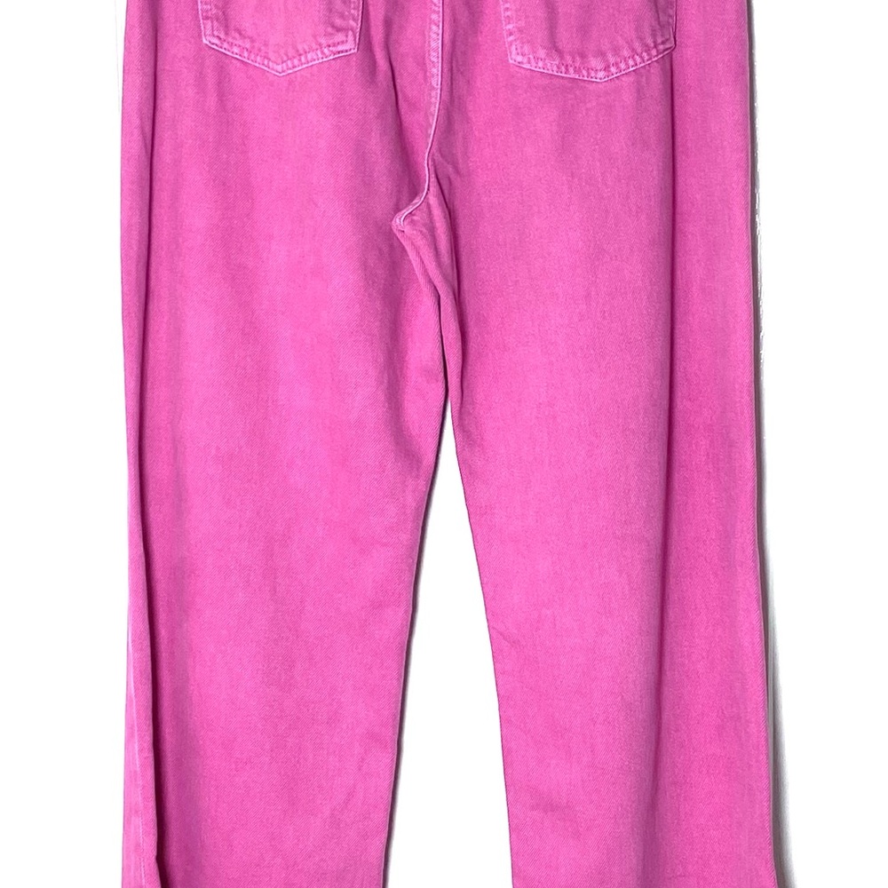 Zara Vibrant Pink Denim wide leg high waist raw hem cotton Jeans - Picture 6 of 11